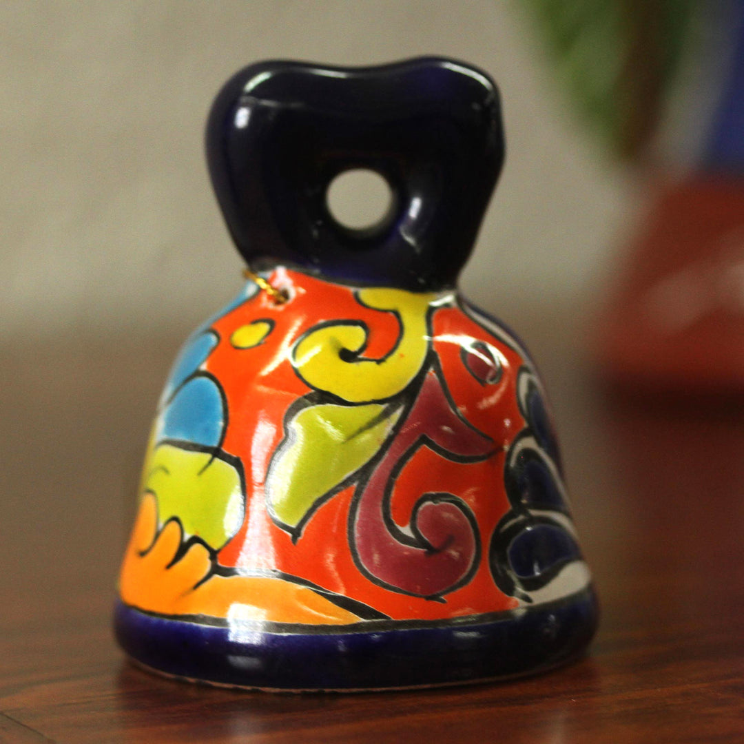 Hand-Painted Talavera-Style Ceramic Bell from Mexico - Ringing Talavera