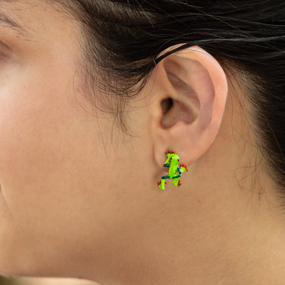 Painted Frog-Themed Sterling Silver Button Earrings - Tree Frog