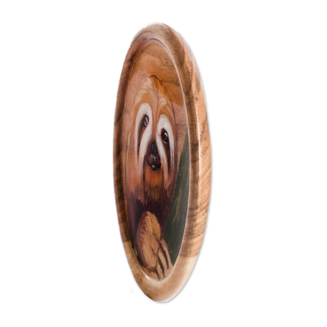 Handcrafted Sloth-Themed Cedar Wood Decorative Plate - Sweet Sloth