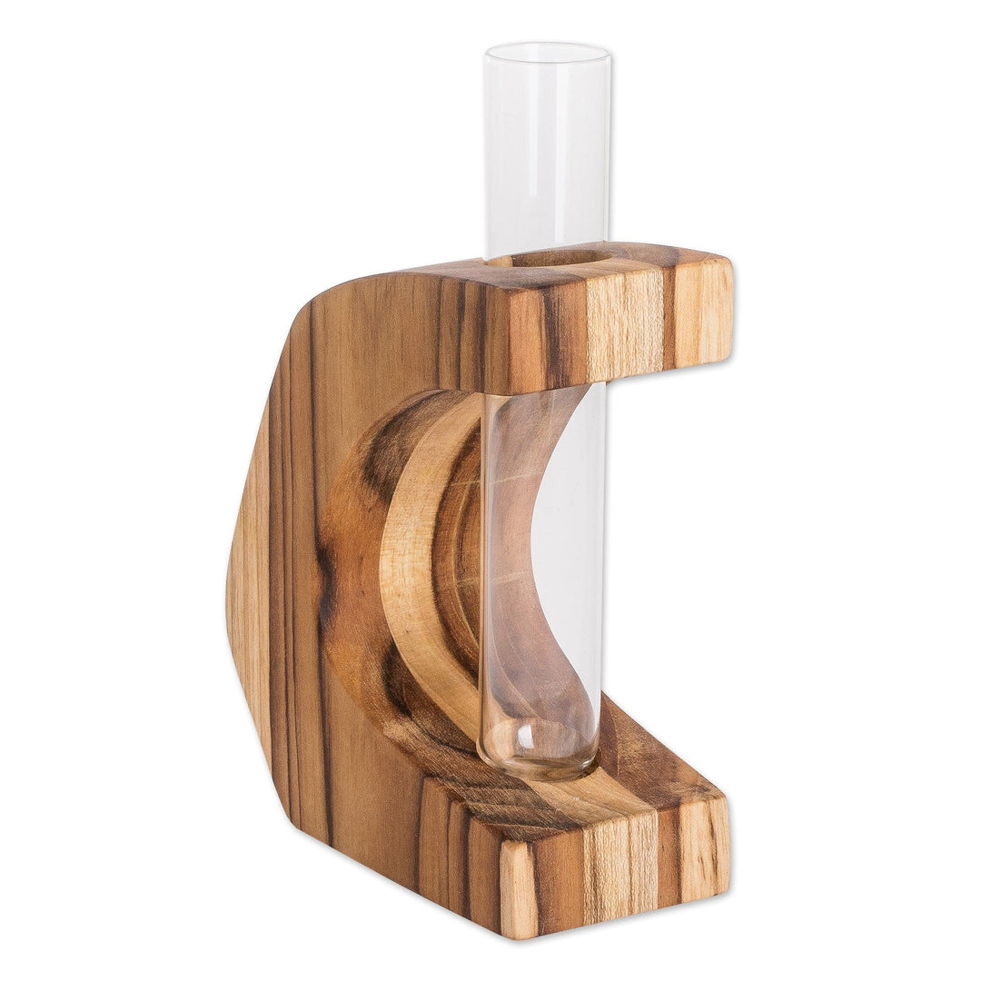 Watertight Teak Wood Vase with Glass Tube from Guatemala - Home Sophistication