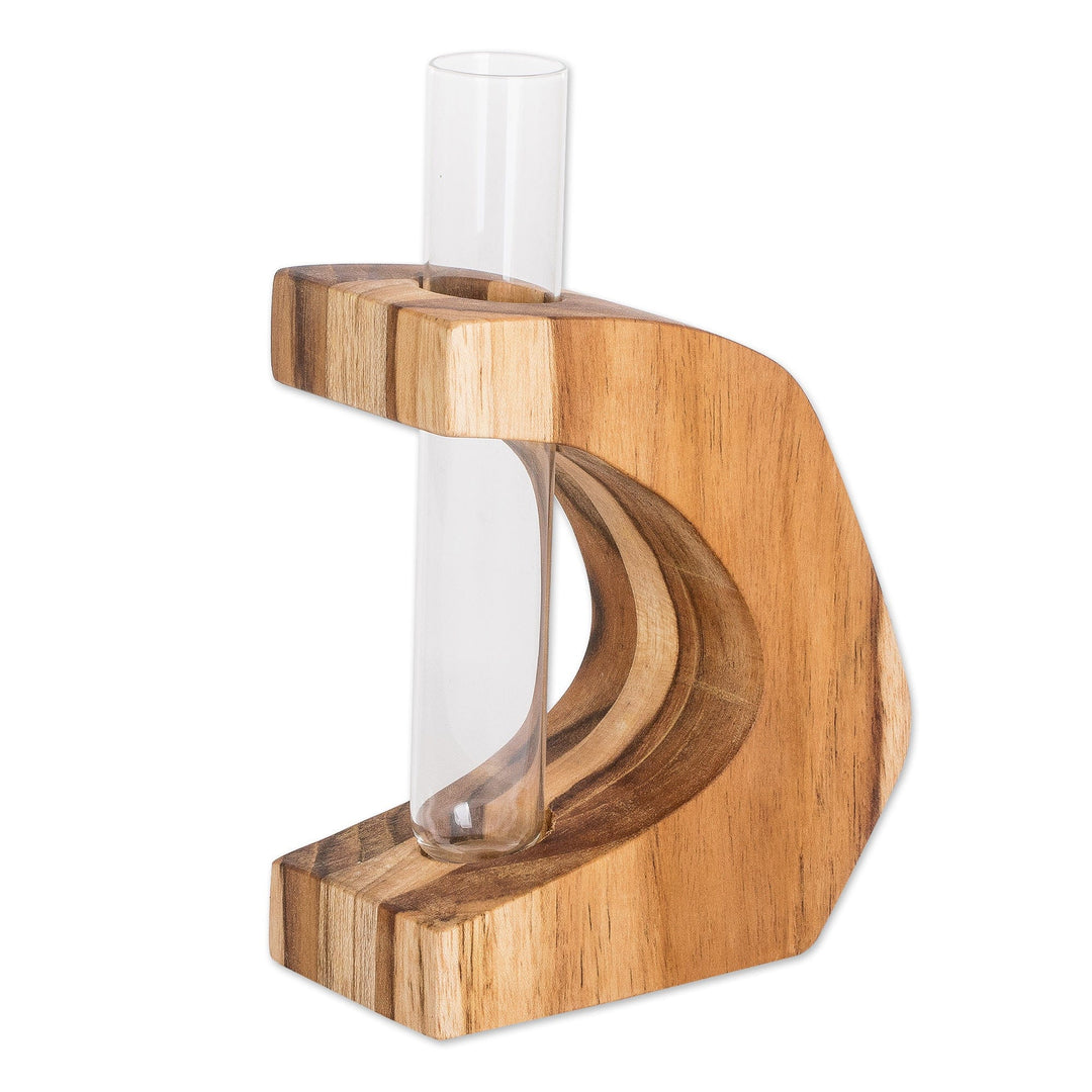 Watertight Teak Wood Vase with Glass Tube from Guatemala - Home Sophistication