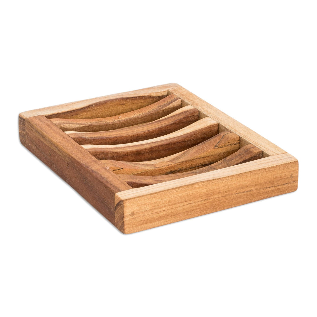 Self-Draining Teak Wood Soap Dish Crafted in Guatemala - Harmony