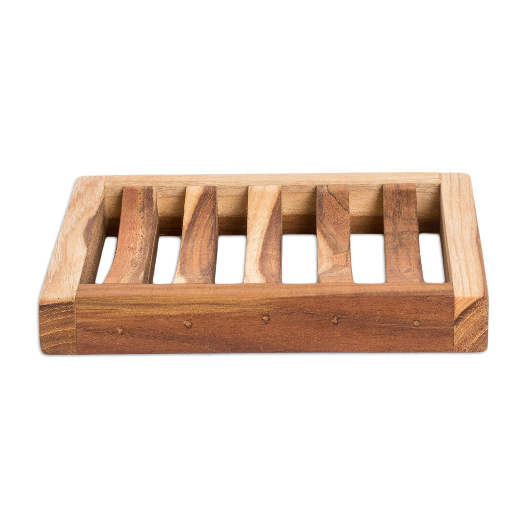 Self-Draining Teak Wood Soap Dish Crafted in Guatemala - Harmony