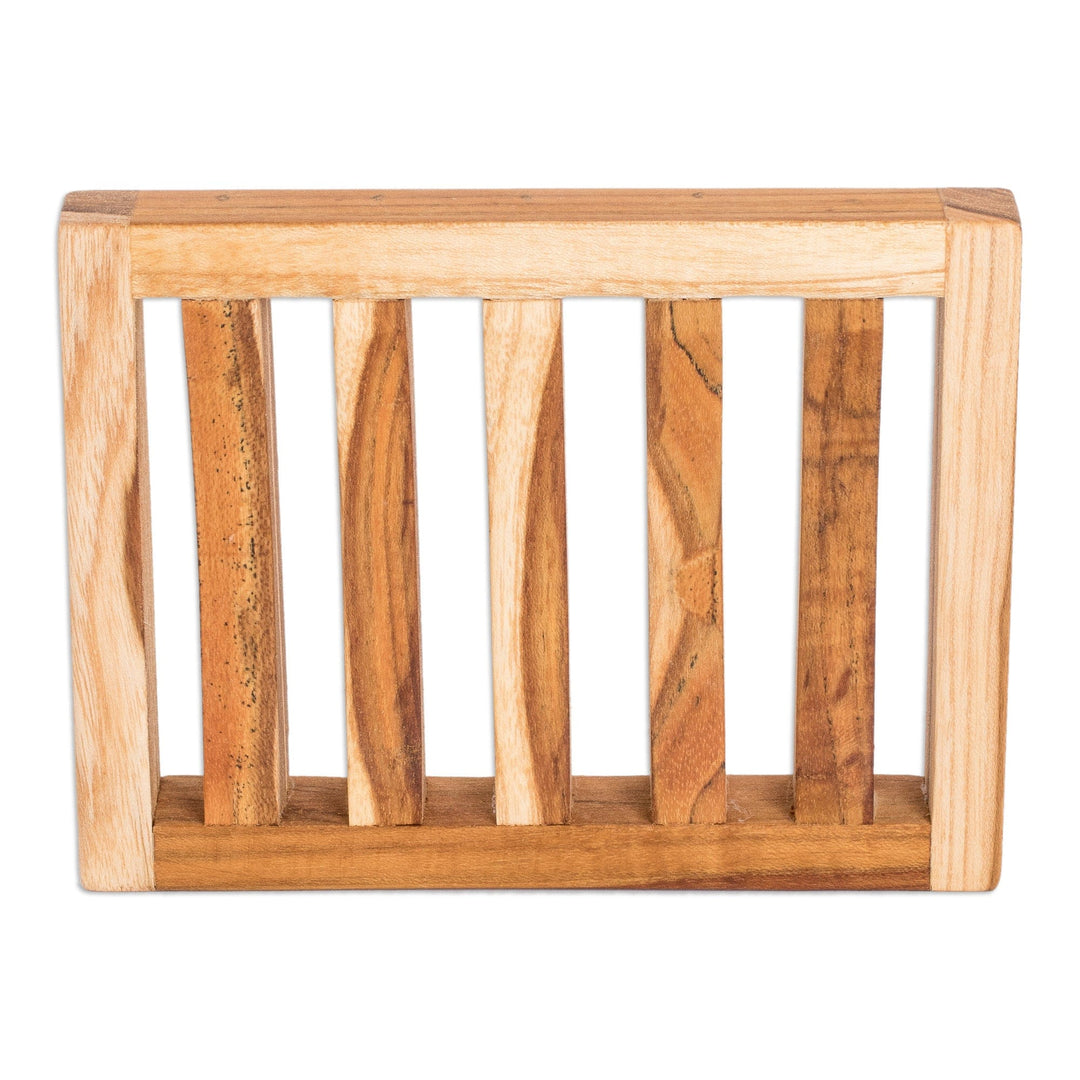Self-Draining Teak Wood Soap Dish Crafted in Guatemala - Harmony