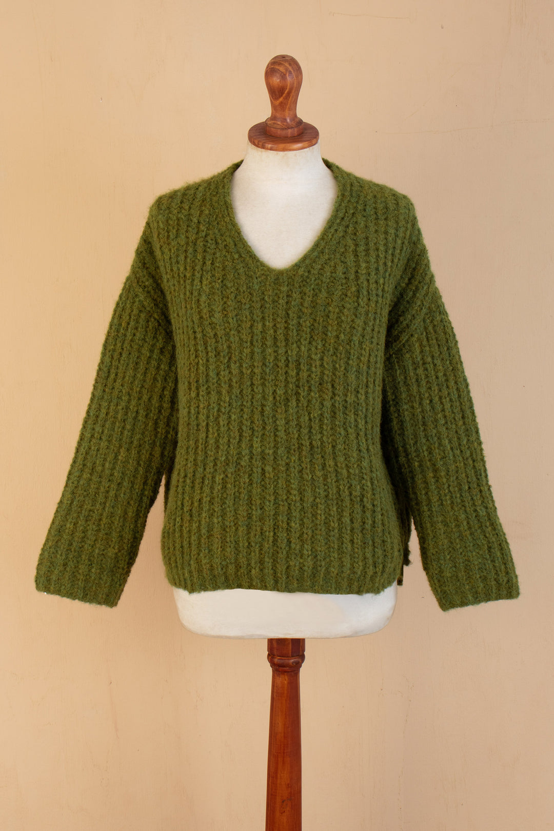 Handloomed Green Alpaca Blend Pullover Sweater from Peru - Green Illusions