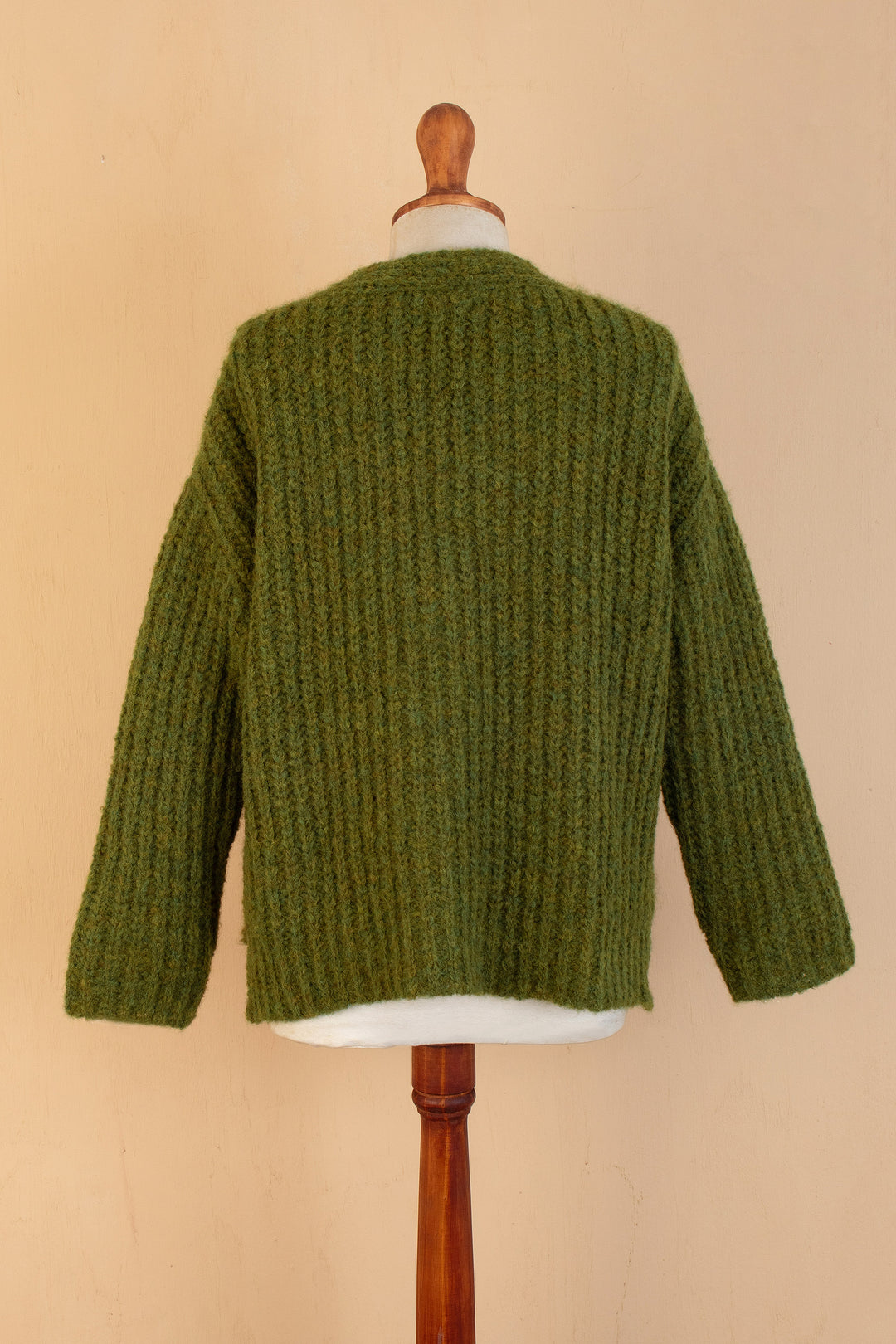 Handloomed Green Alpaca Blend Pullover Sweater from Peru - Green Illusions