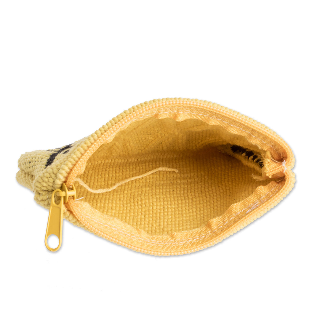 Yellow and Black Cotton Coin Purse Hand-Woven in Costa Rica - All United