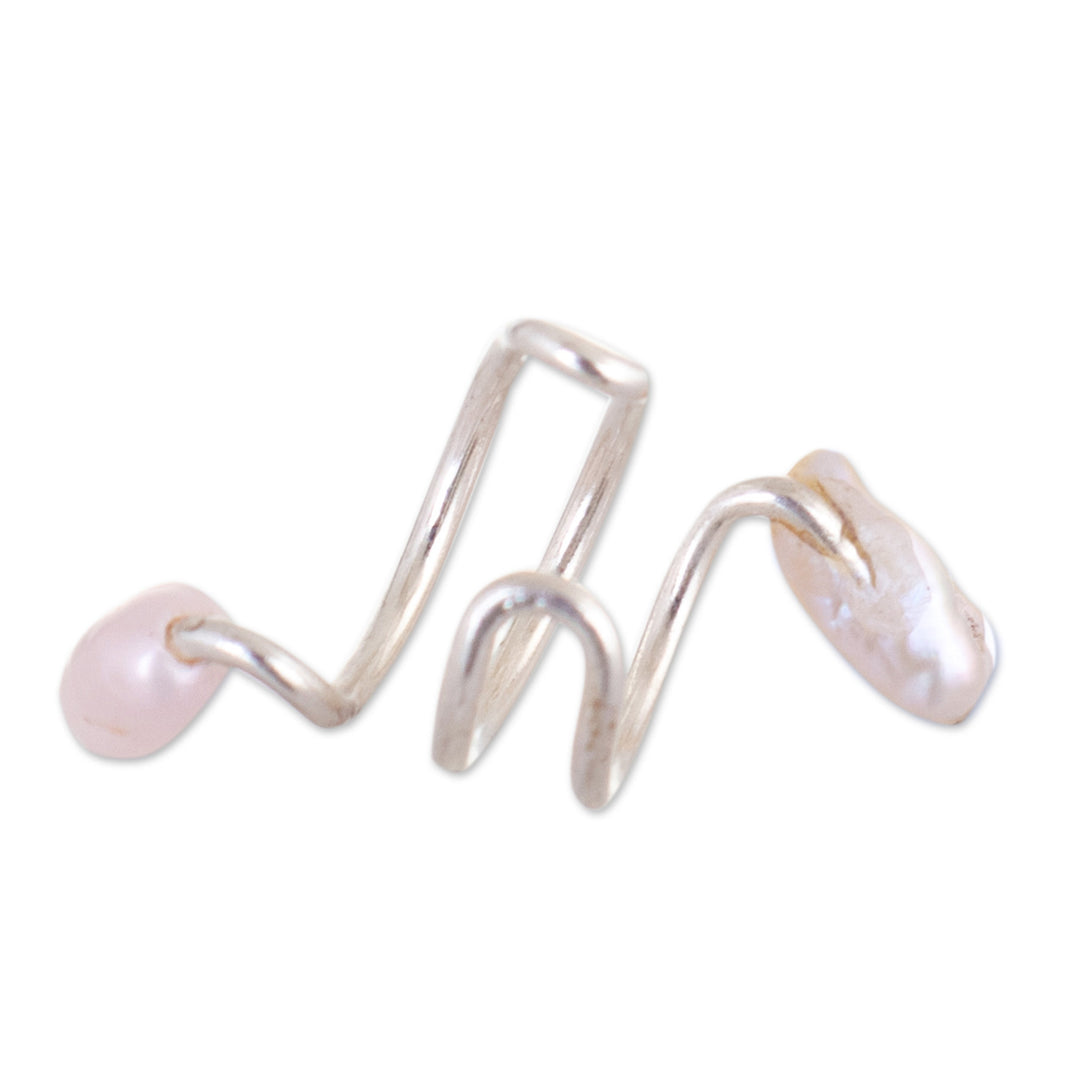 Polished Sterling Silver Ear Cuff with Cultured Pearls - Marine Spirals
