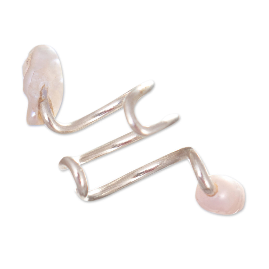 Polished Sterling Silver Ear Cuff with Cultured Pearls - Marine Spirals