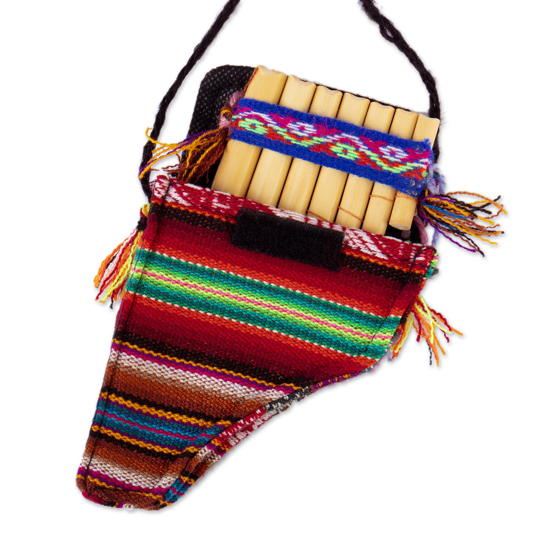 Traditional Bamboo Antara Panpipe with Andean Stripe Case - Melodies of the Empire