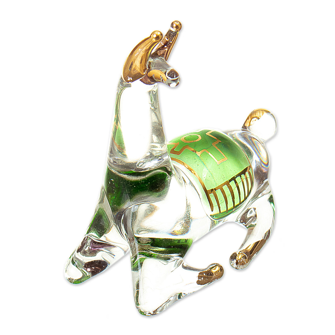 Gilded Clear & Green Glass Llama Figurine Hand-Blown in Peru - Llama's Rest