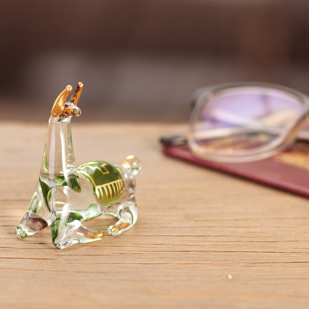 Gilded Clear & Green Glass Llama Figurine Hand-Blown in Peru - Llama's Rest