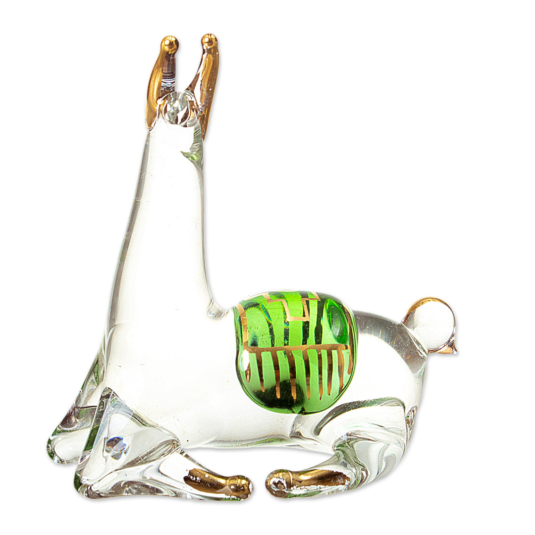 Gilded Clear & Green Glass Llama Figurine Hand-Blown in Peru - Llama's Rest