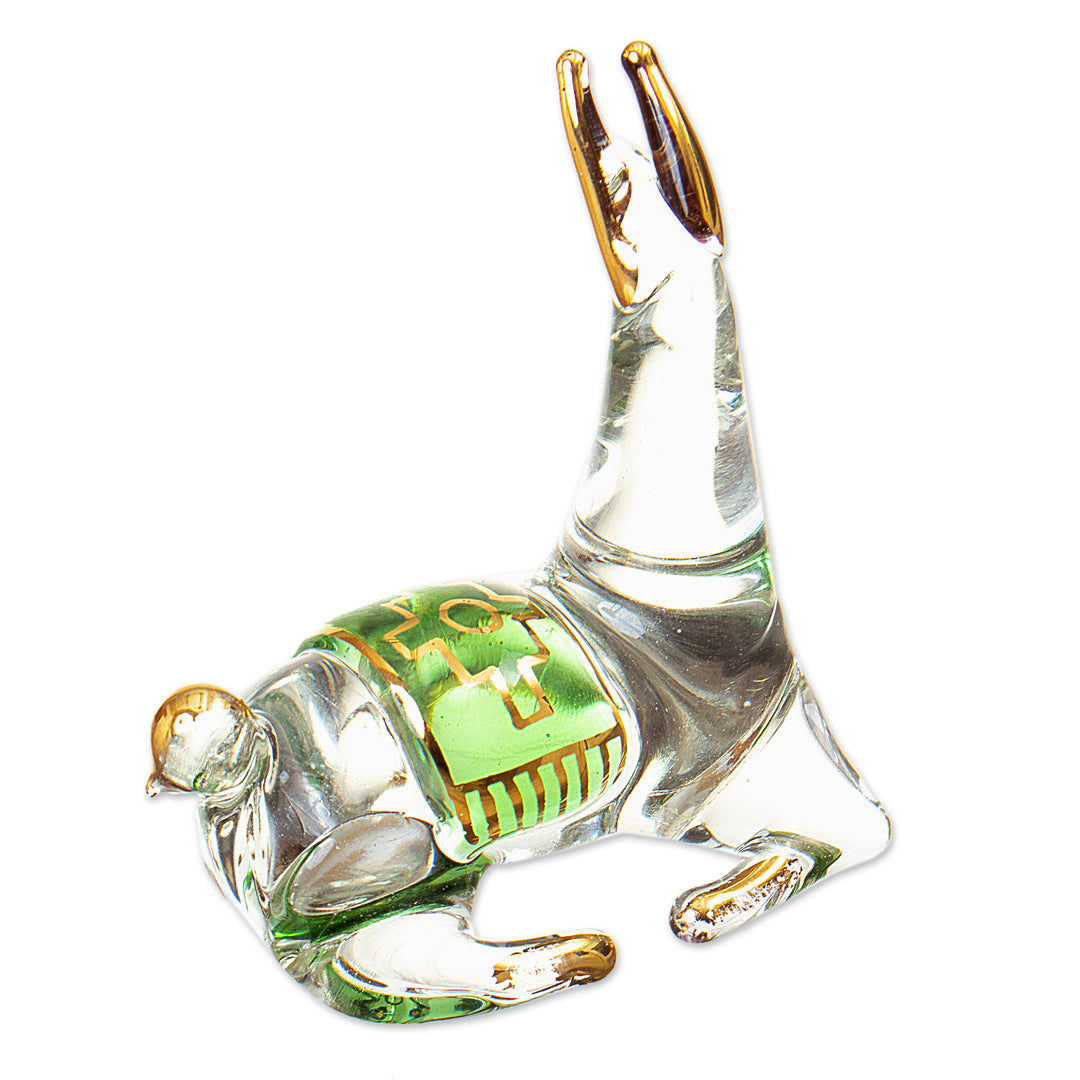 Gilded Clear & Green Glass Llama Figurine Hand-Blown in Peru - Llama's Rest
