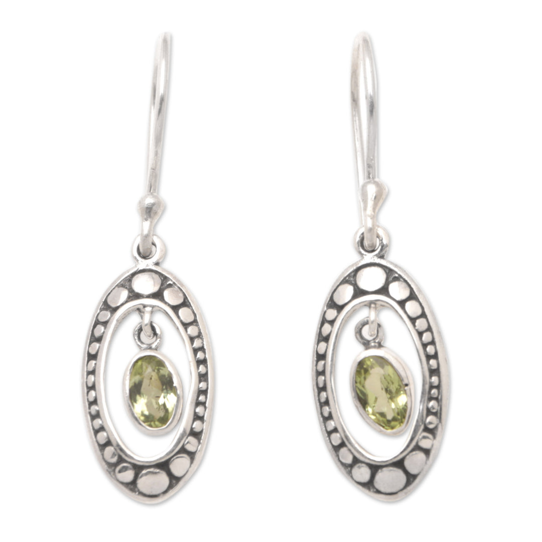 Sterling Silver and Peridot Armadillo Dangle Earrings - Green Armadillo