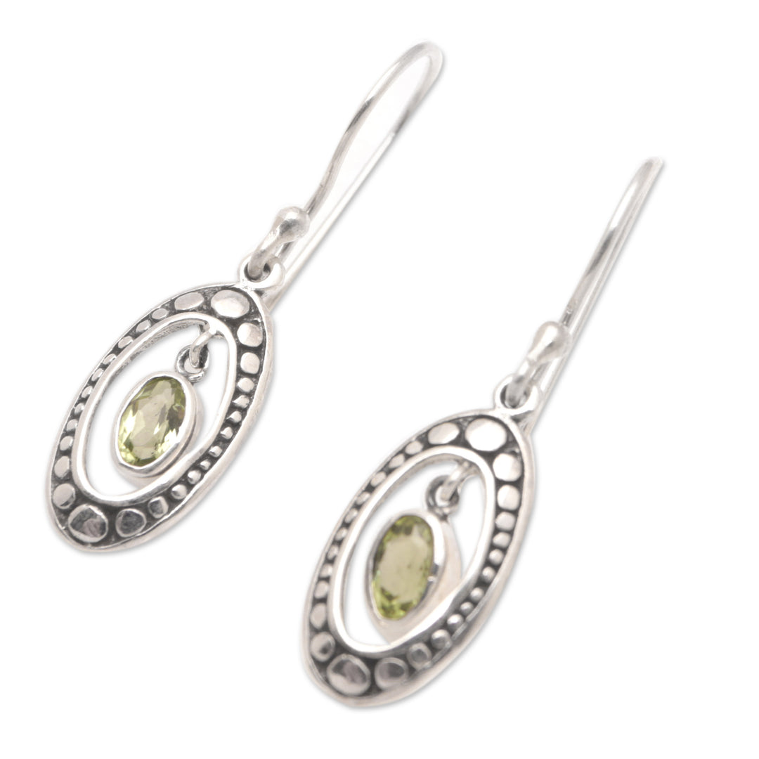 Sterling Silver and Peridot Armadillo Dangle Earrings - Green Armadillo