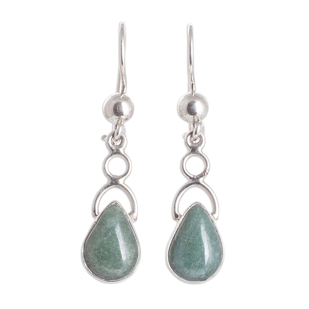 Sterling Silver Dangle Earrings with Drop-Shaped Jade Stones - Harmony Drops