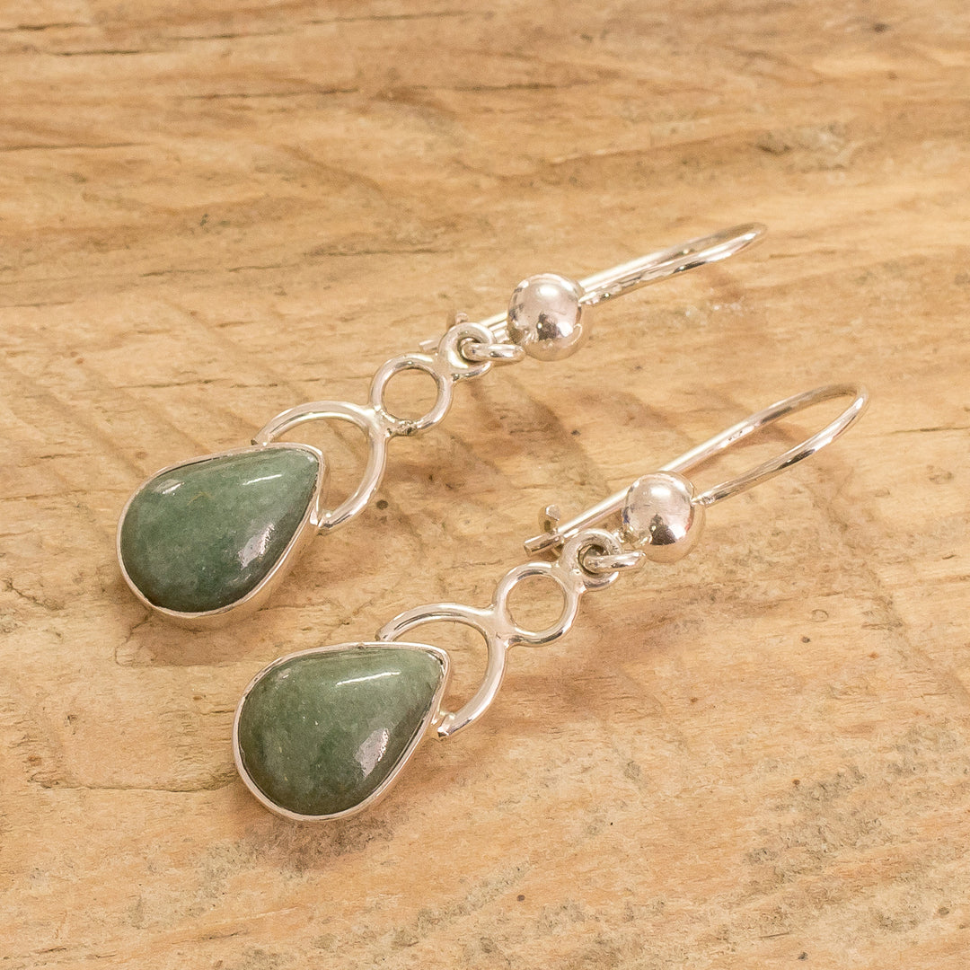 Sterling Silver Dangle Earrings with Drop-Shaped Jade Stones - Harmony Drops