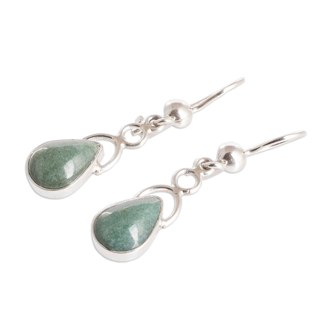 Sterling Silver Dangle Earrings with Drop-Shaped Jade Stones - Harmony Drops