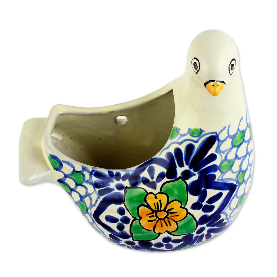 Talavera-Style Dove Flower Pot - Puebla Dove