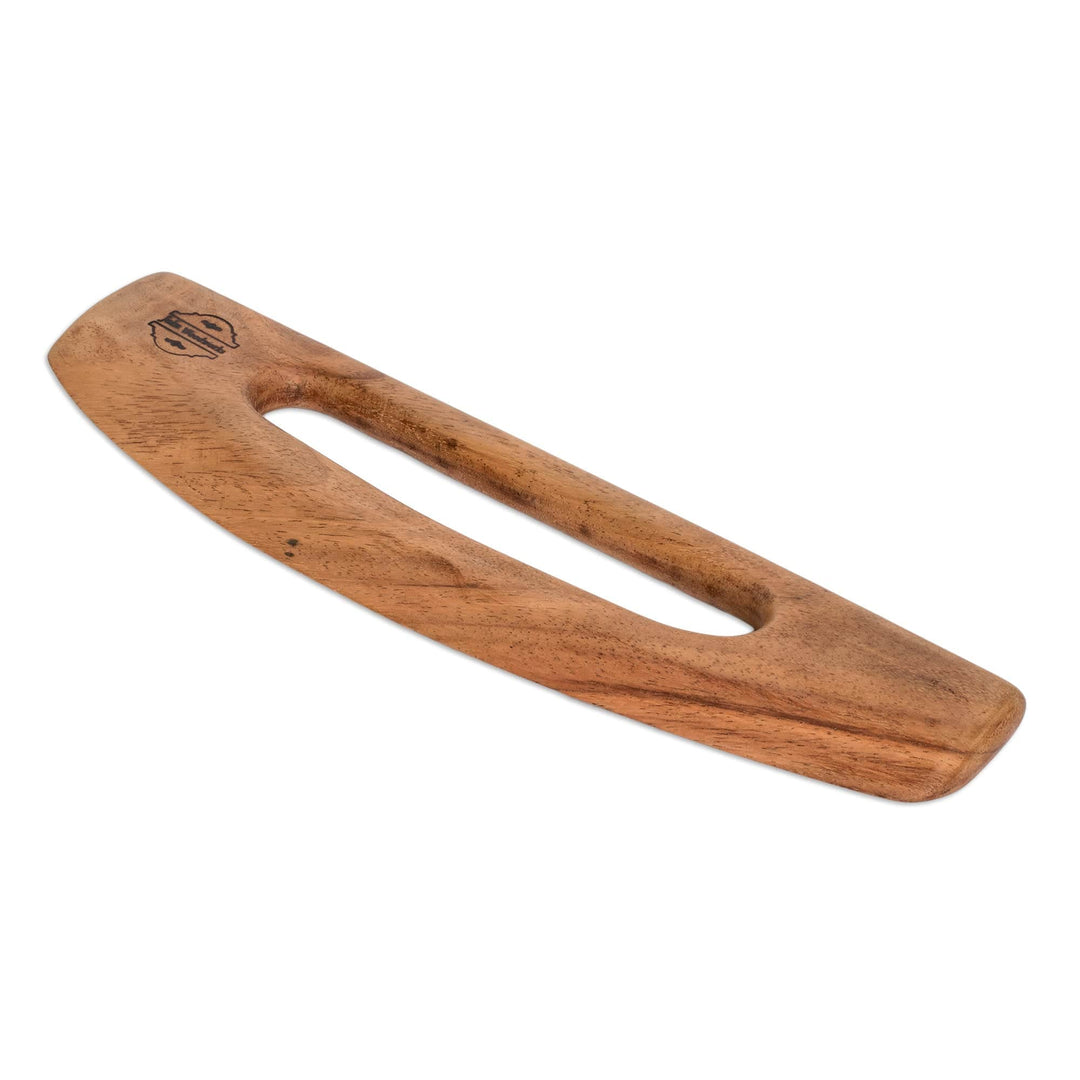 Hand-Carved Conacaste Wood Pizza Cutter from Costa Rica - Costa Rican Slice