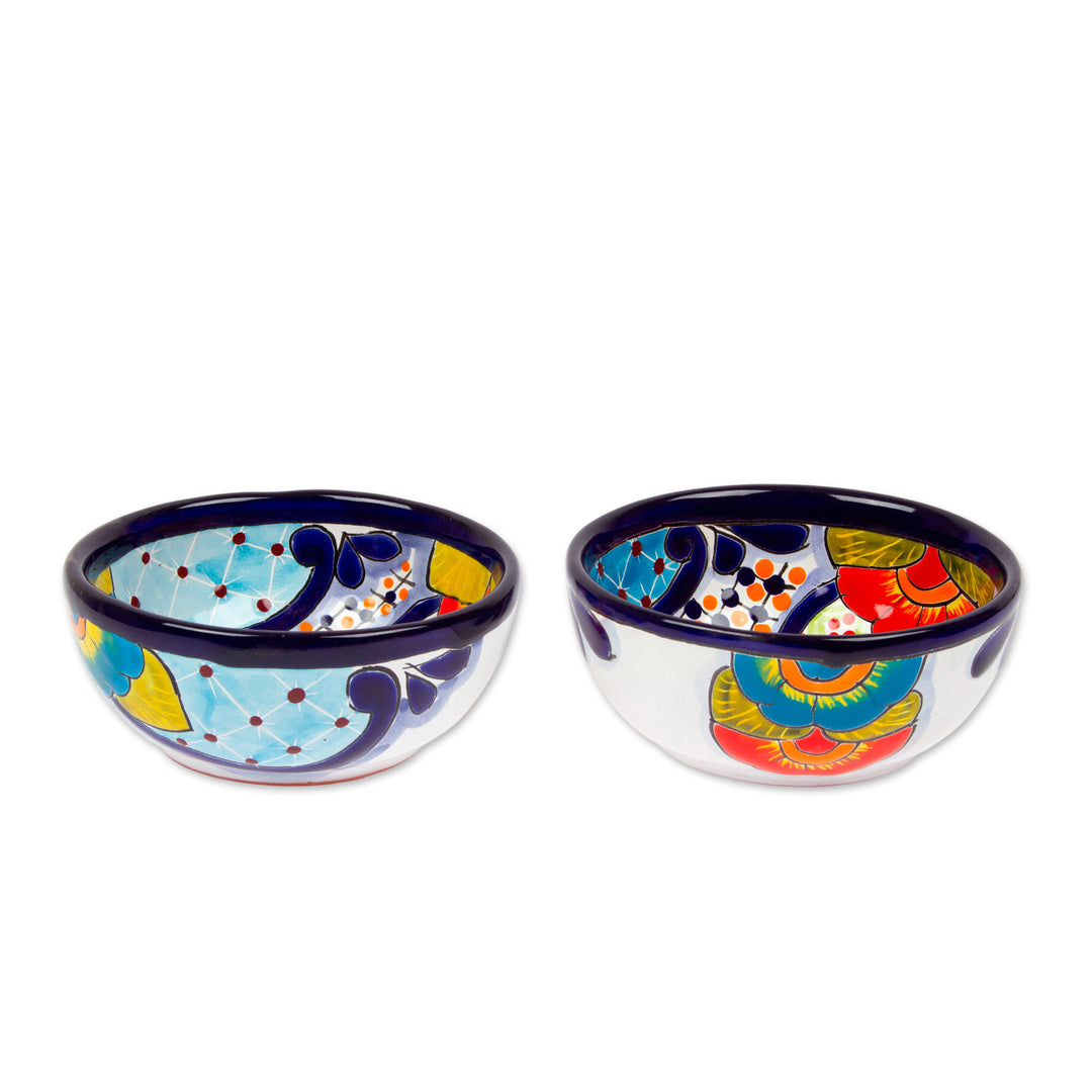Talavera Ceramic Condiment Bowls from Mexico (Pair) - Raining Flowers