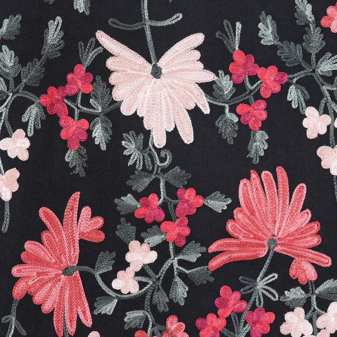 Chain-Stitched Embroidered Wool Shawl with Floral Motifs - Kashmir Blooms