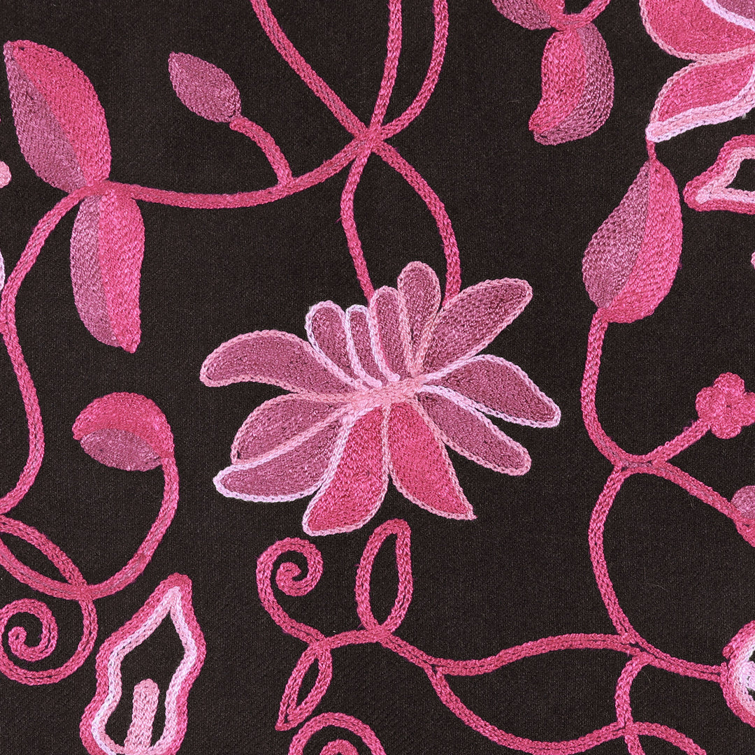 Floral-Themed Wool Shawl with Chain-Stitched Embroidery - Kashmir Dreams