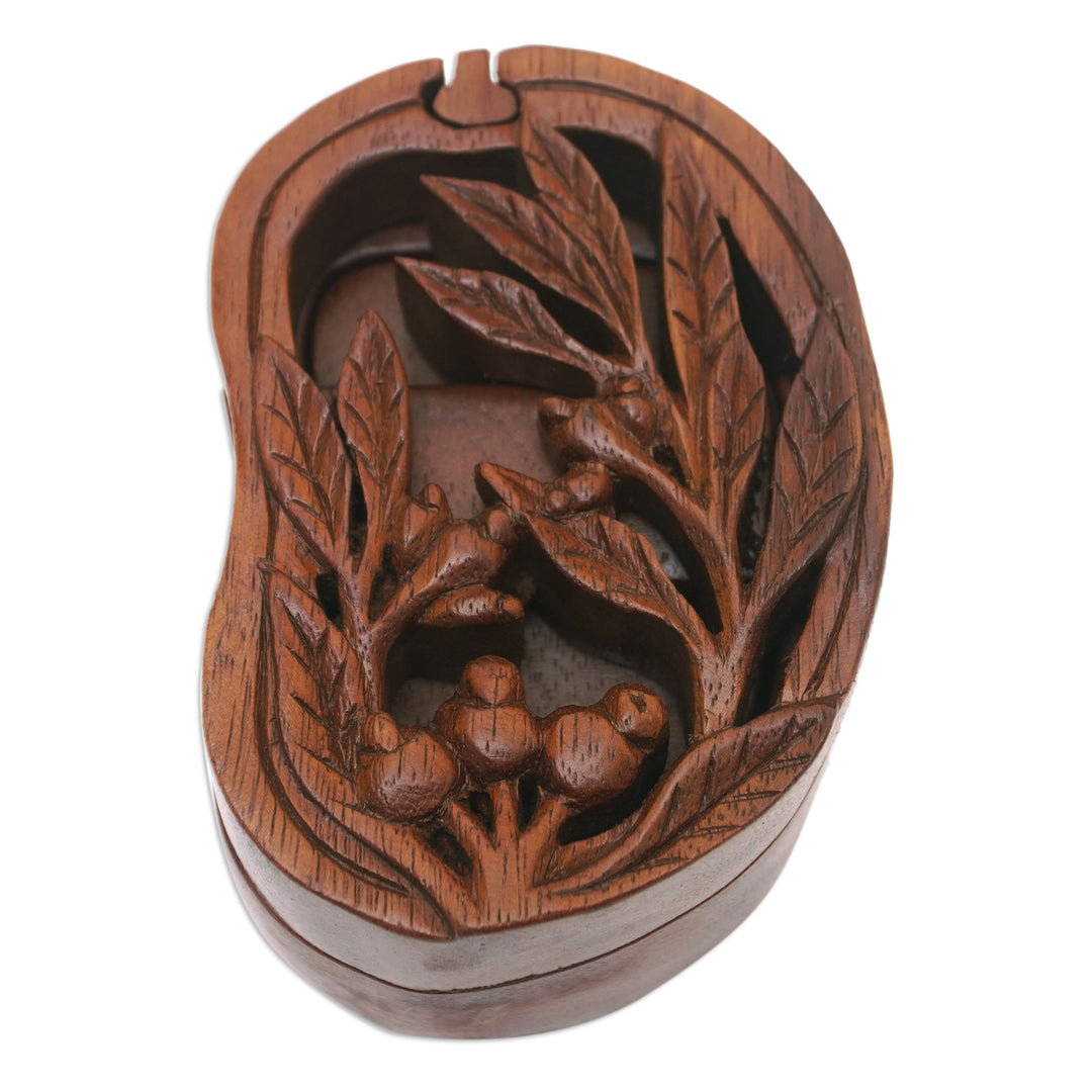 Hand-Carved Leafy Suar Wood Puzzle Box from Bali - Spring Vibes