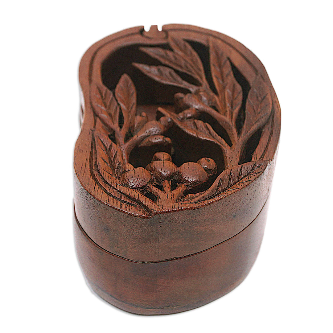 Hand-Carved Leafy Suar Wood Puzzle Box from Bali - Spring Vibes