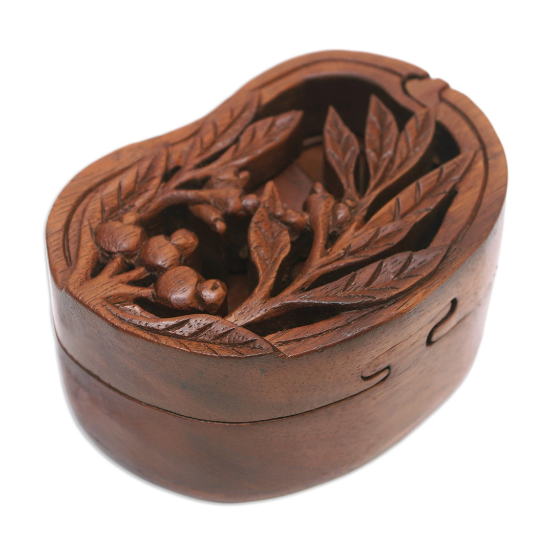 Hand-Carved Leafy Suar Wood Puzzle Box from Bali - Spring Vibes