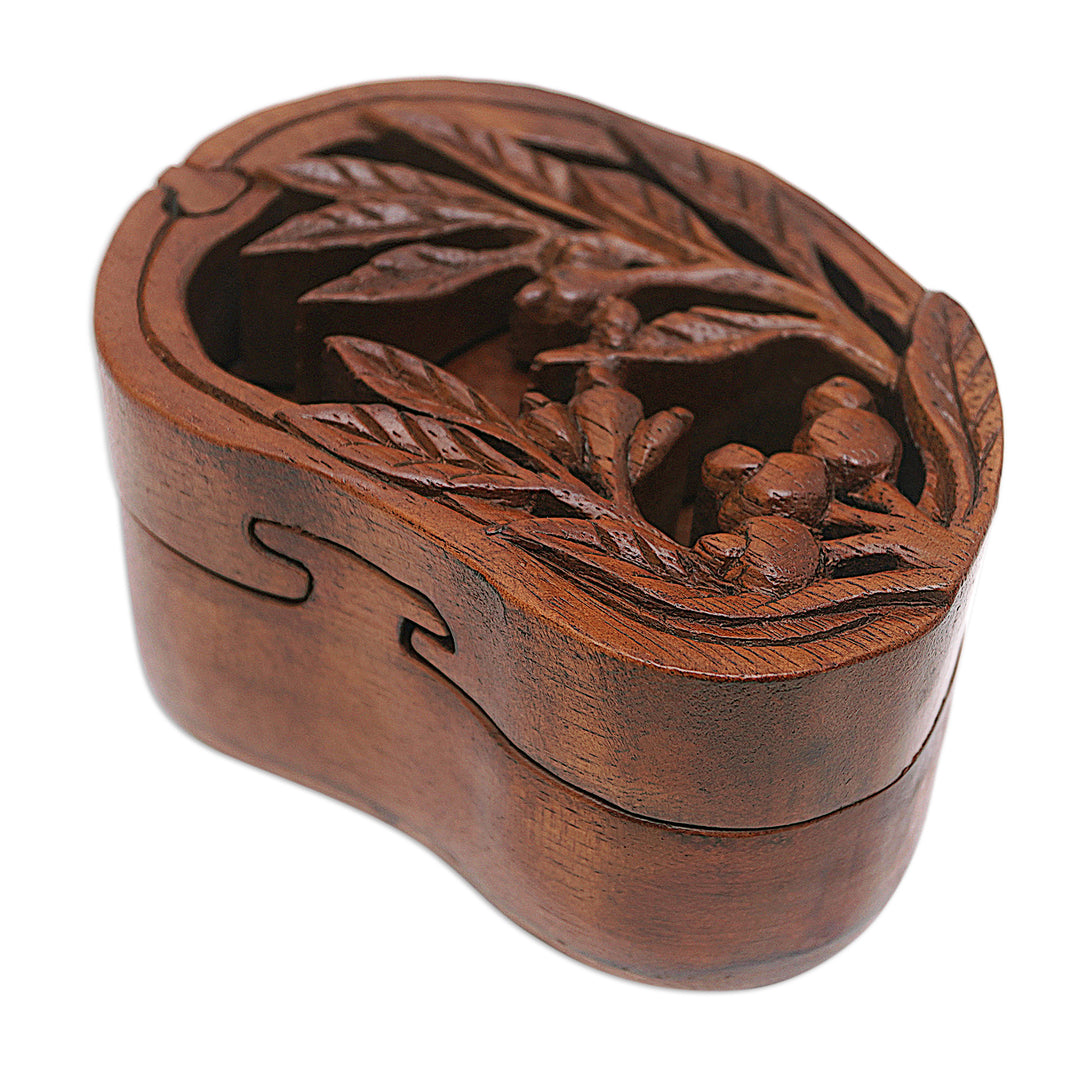 Hand-Carved Leafy Suar Wood Puzzle Box from Bali - Spring Vibes
