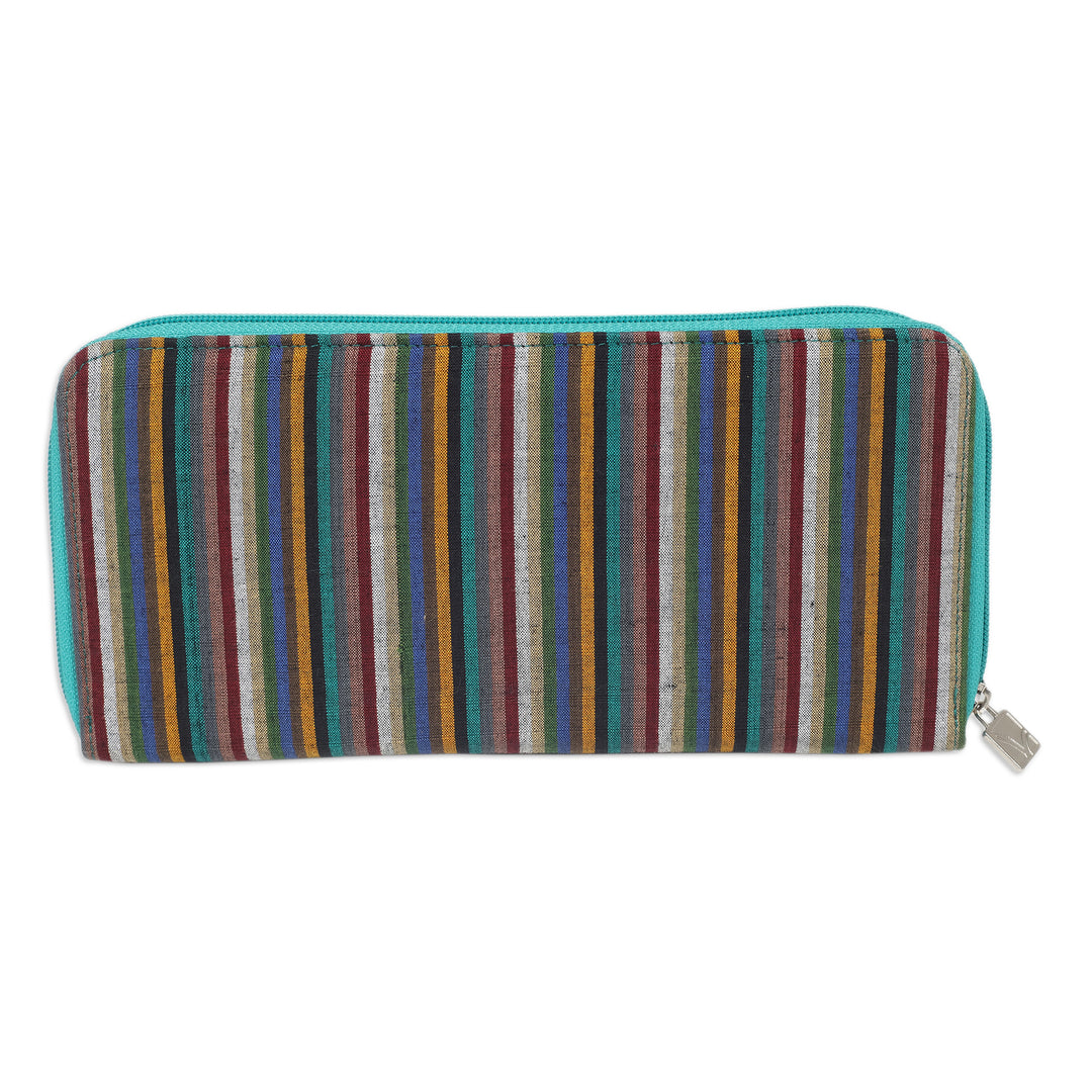 Handwoven Turquoise Striped Cotton Wallet with Zipper - Humble Lurik Turquoise