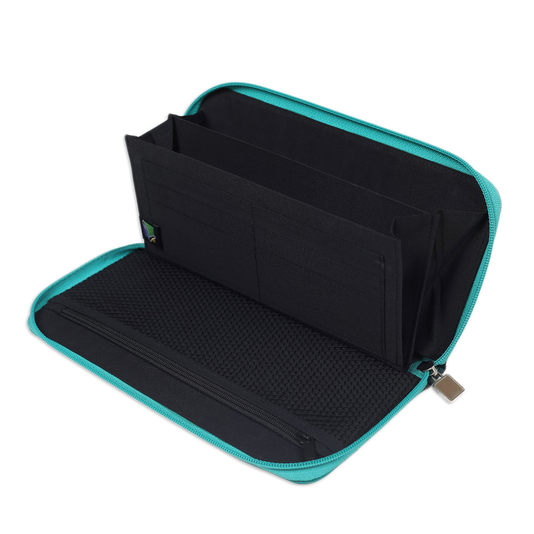 Handwoven Turquoise Striped Cotton Wallet with Zipper - Humble Lurik Turquoise