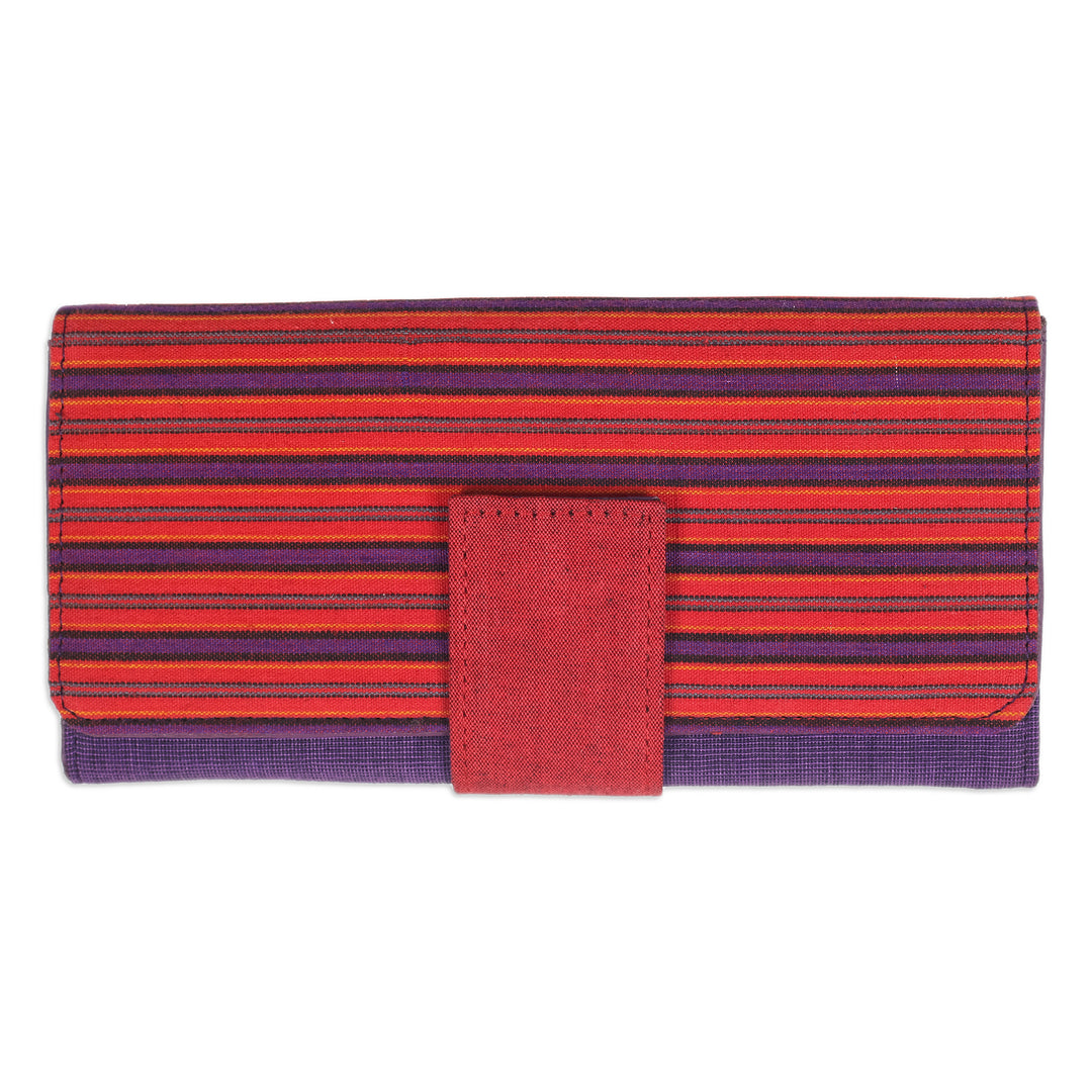 Handwoven Striped Red and Purple Cotton Clutch from Java - Purple Sekaten