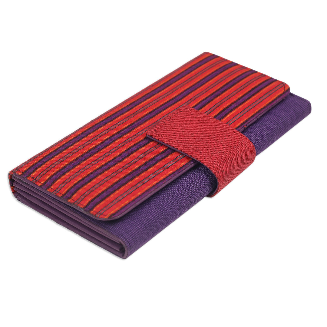 Handwoven Striped Red and Purple Cotton Clutch from Java - Purple Sekaten