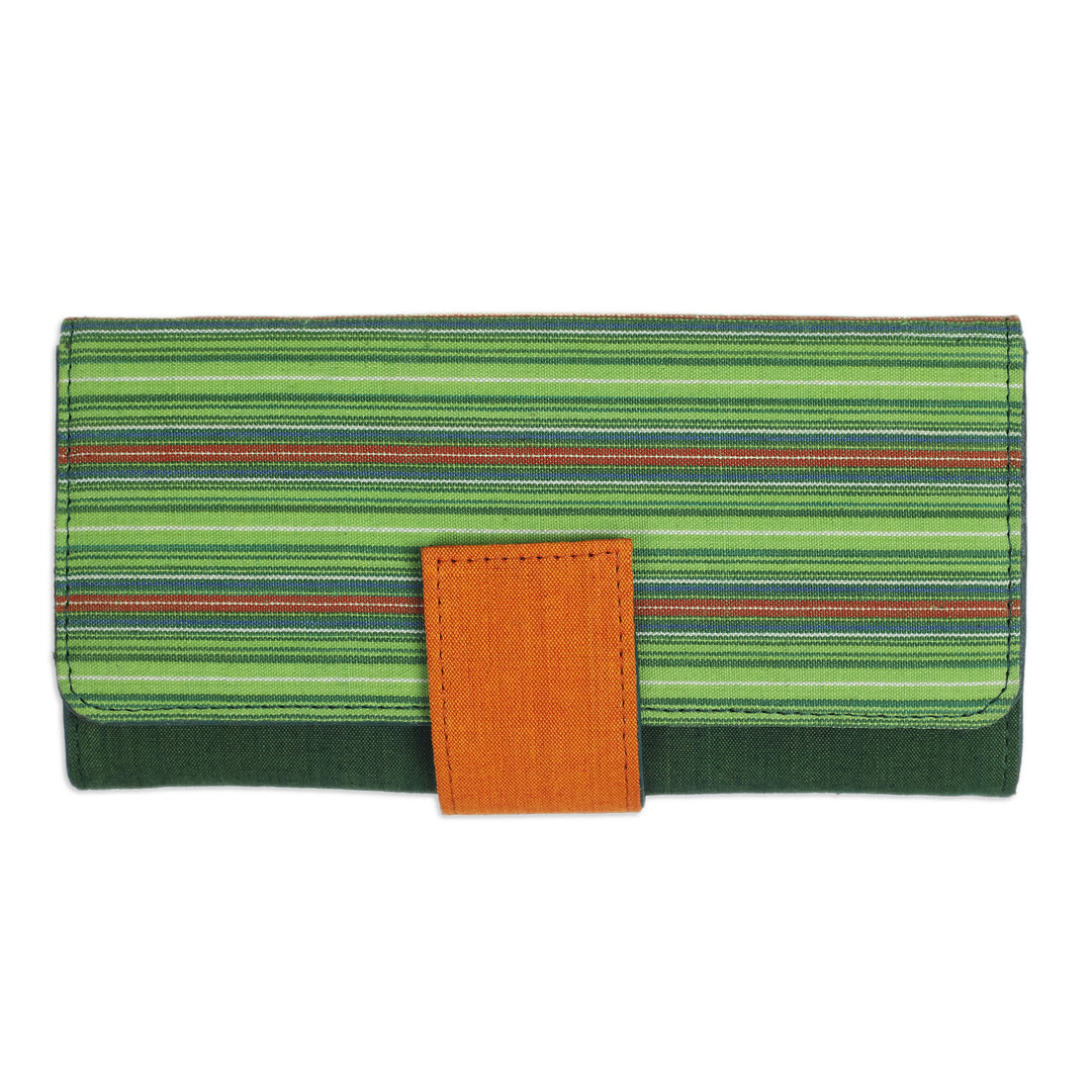 Handwoven Striped Green and Yellow Cotton Clutch from Java - Green Sekaten