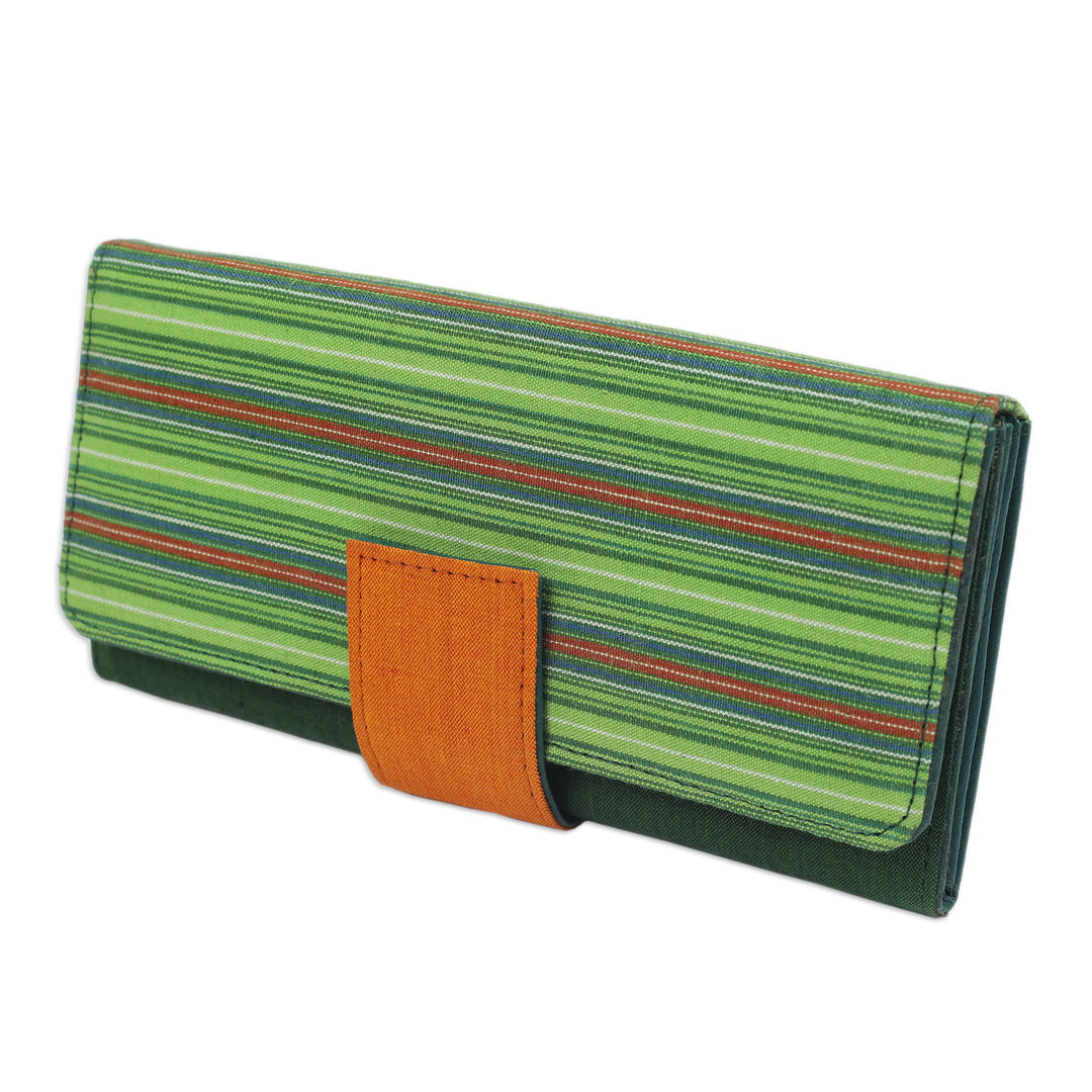 Handwoven Striped Green and Yellow Cotton Clutch from Java - Green Sekaten