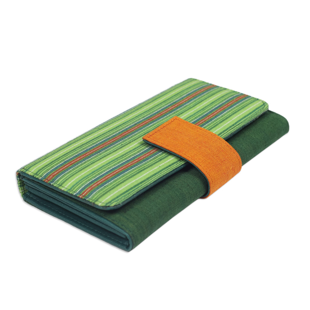 Handwoven Striped Green and Yellow Cotton Clutch from Java - Green Sekaten