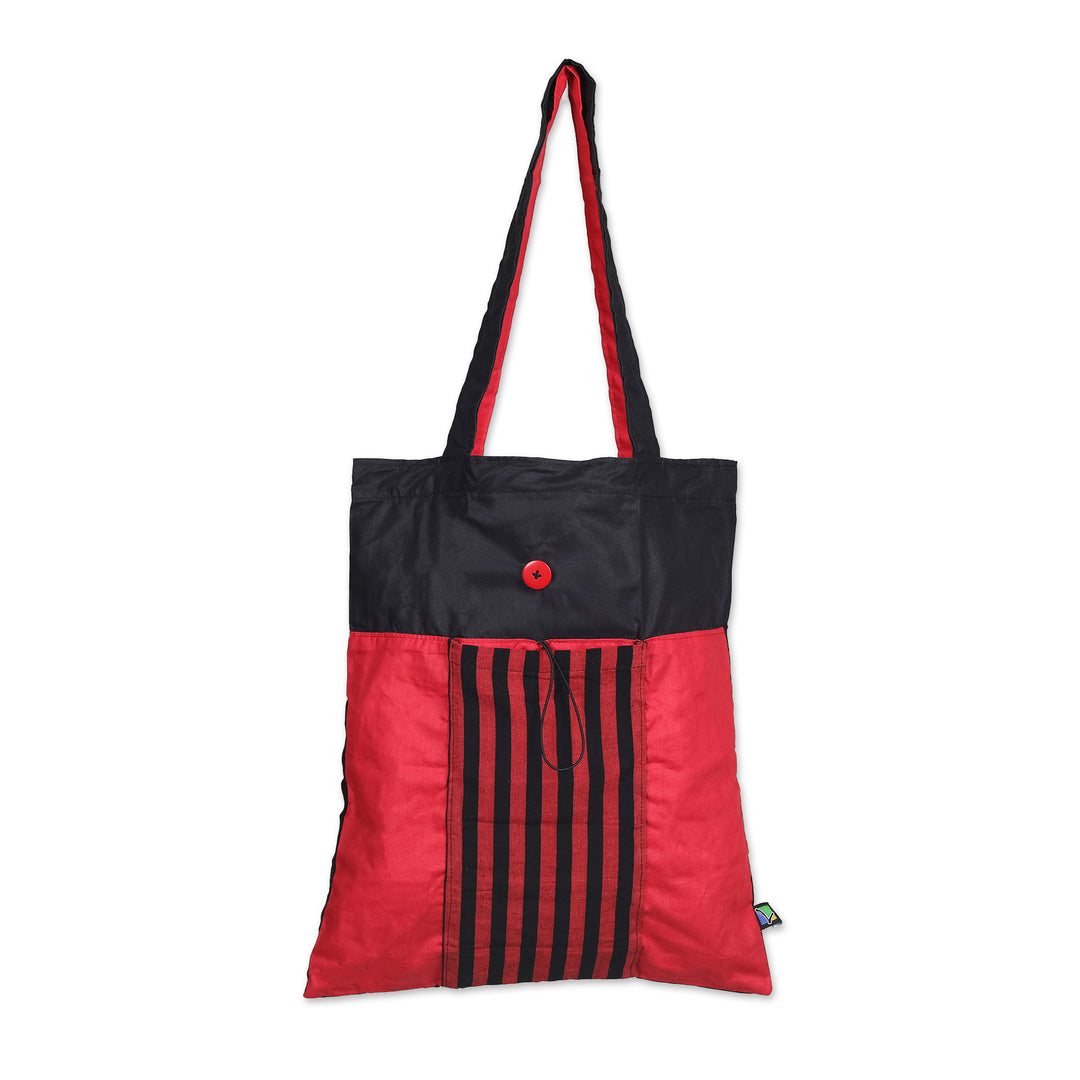 Red and Black Foldable Cotton Tote Bag with Lurik Pattern - Vibrant Gejayan