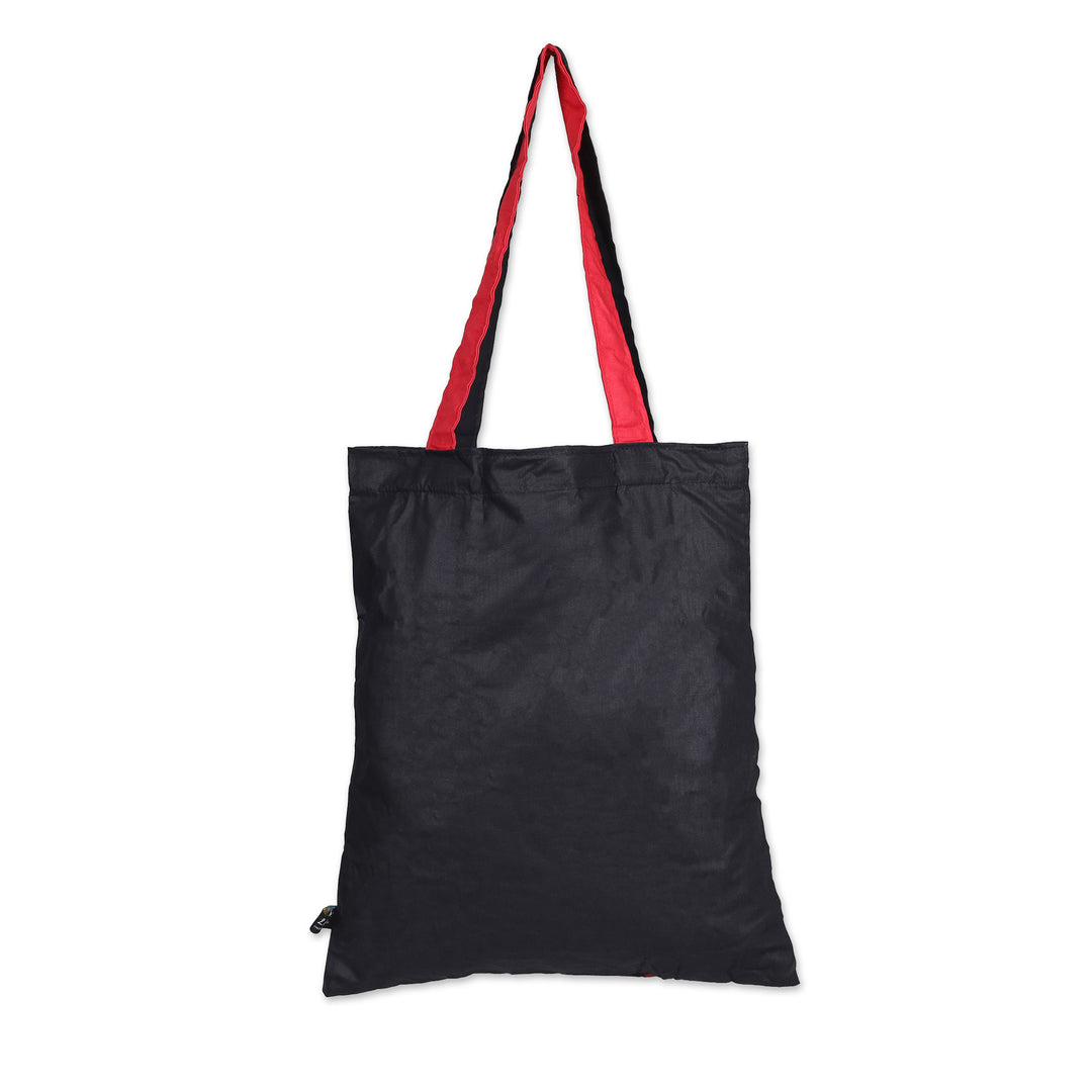 Red and Black Foldable Cotton Tote Bag with Lurik Pattern - Vibrant Gejayan