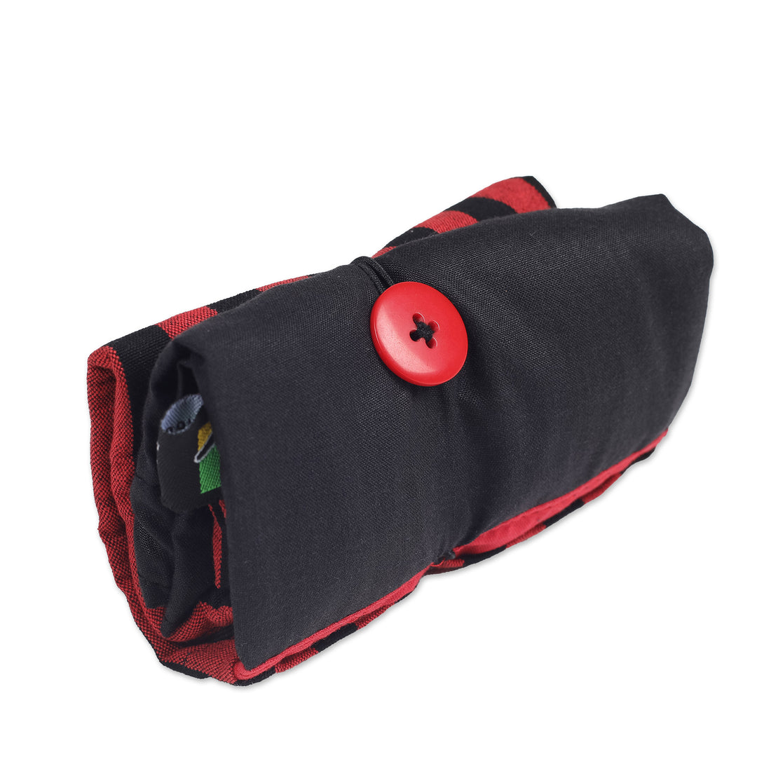 Red and Black Foldable Cotton Tote Bag with Lurik Pattern - Vibrant Gejayan