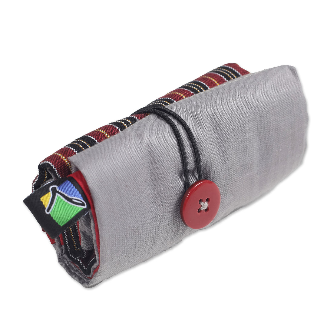 Red Foldable Cotton Tote Bag with Javanese Lurik Pattern - Red Gejayan