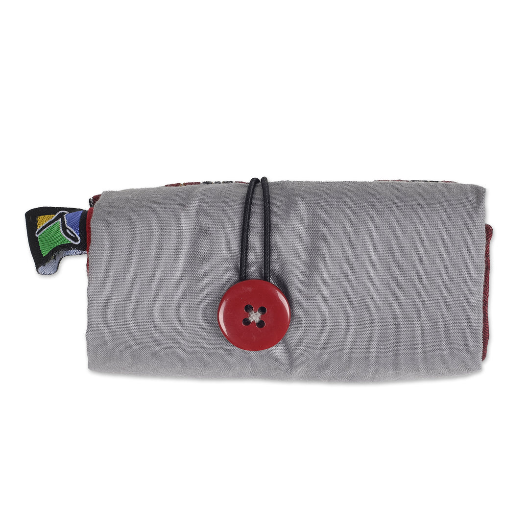 Red Foldable Cotton Tote Bag with Javanese Lurik Pattern - Red Gejayan