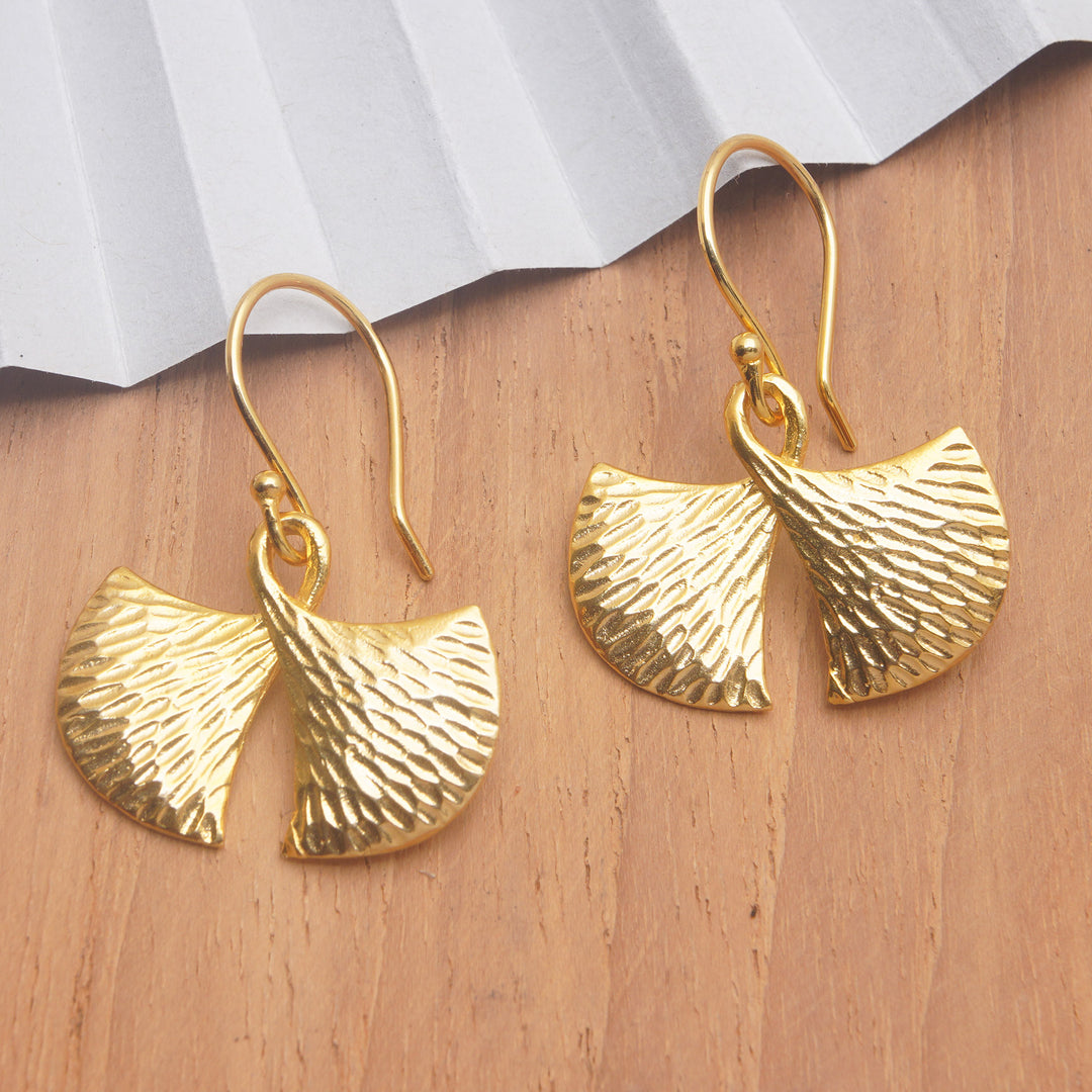 Hammered 18k Gold-Plated Brass Dangle Earrings from Bali - Golden Maiden