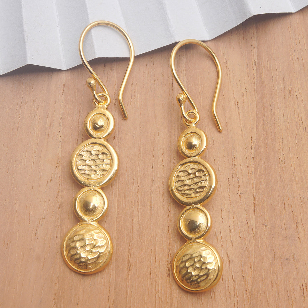 Modern 18k Gold-Plated Brass Dangle Earrings from Bali - Golden Galaxies