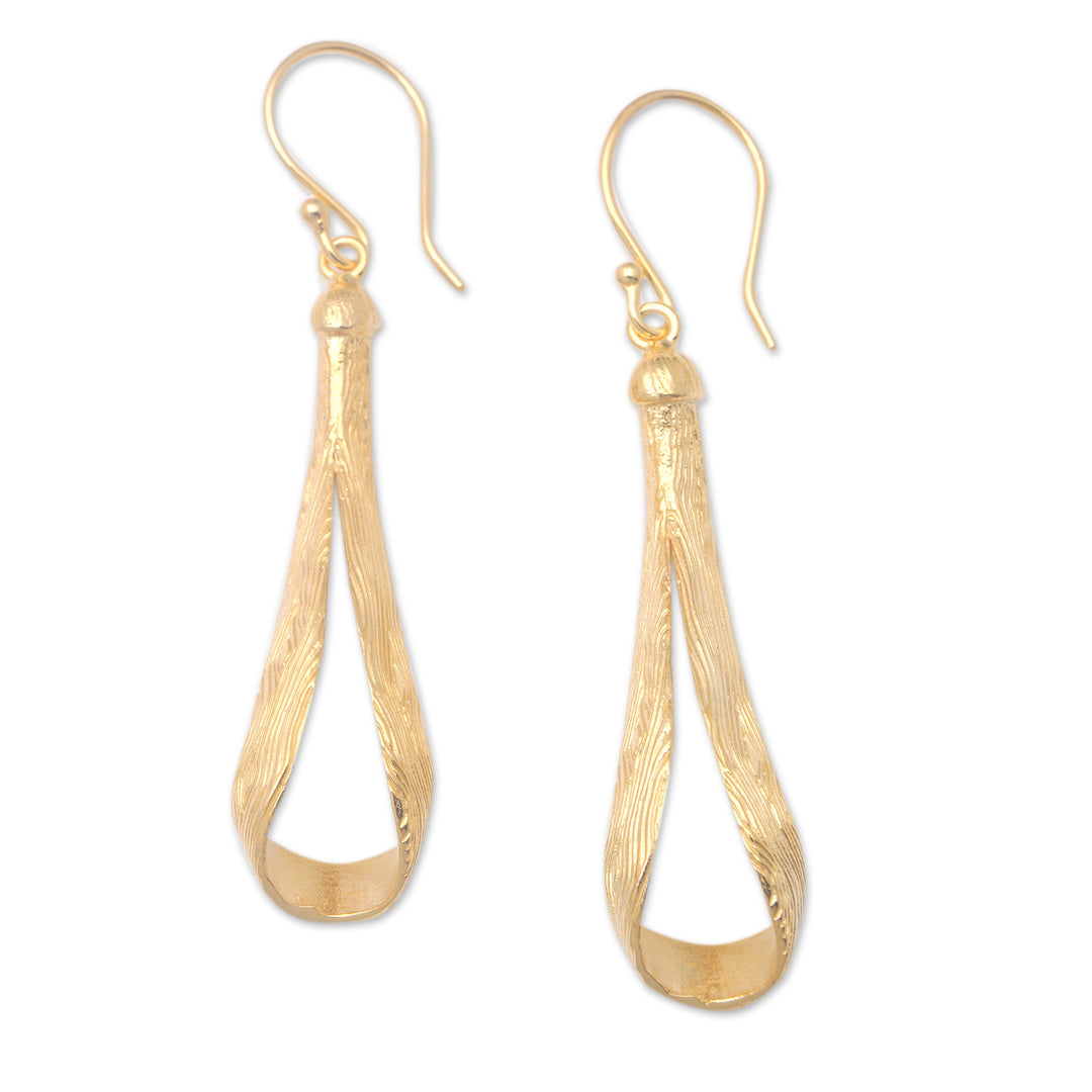 Modern 18k Gold-Plated Brass Dangle Earrings Crafted in Bali - Ligneous Glamour