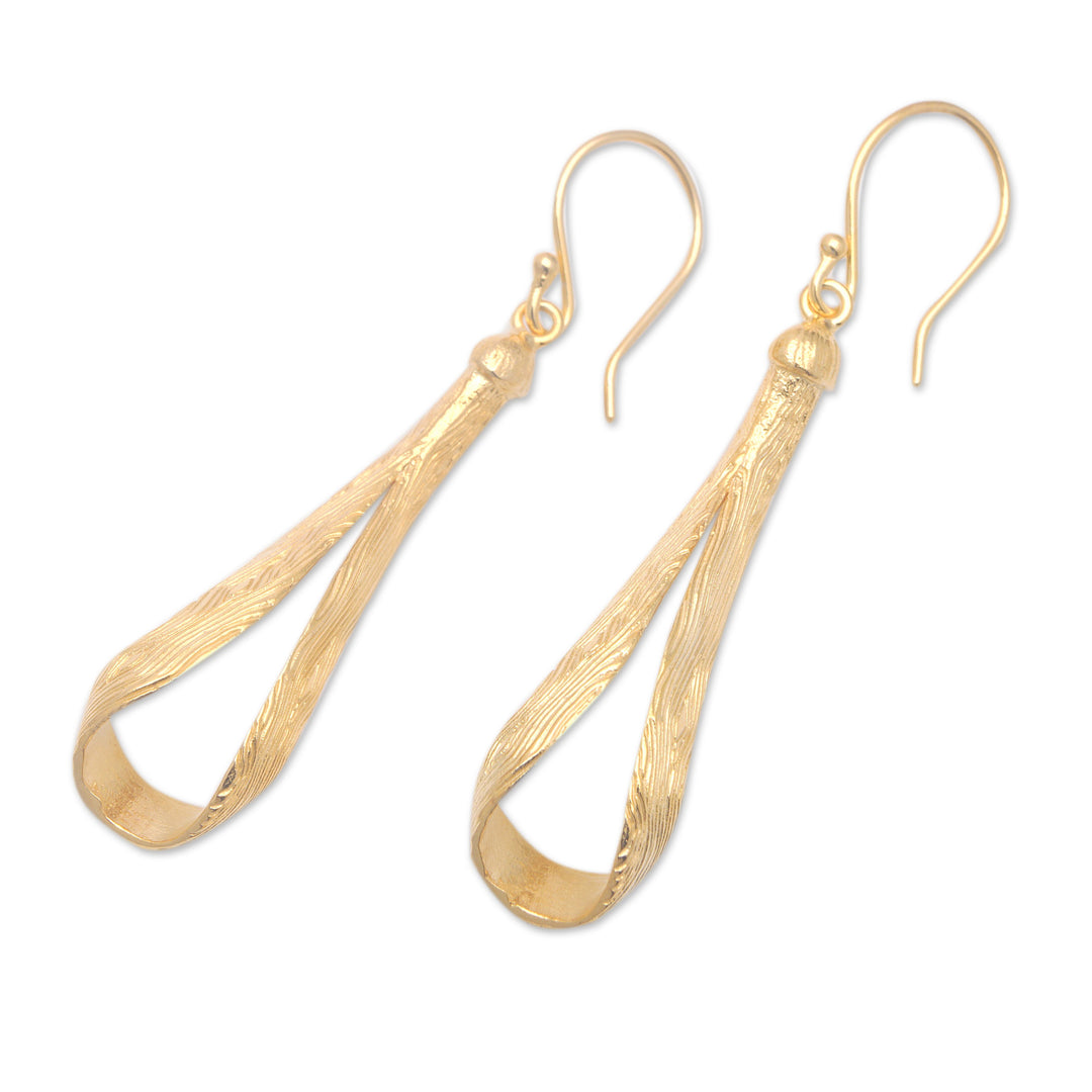 Modern 18k Gold-Plated Brass Dangle Earrings Crafted in Bali - Ligneous Glamour