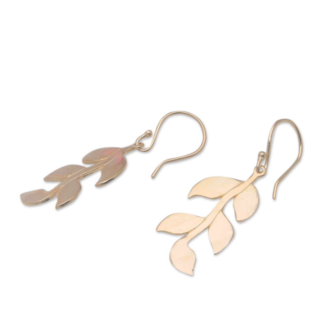 Leafy 18k Gold-Plated Brass Dangle Earrings Crafted in Bali - Imperial Foliage
