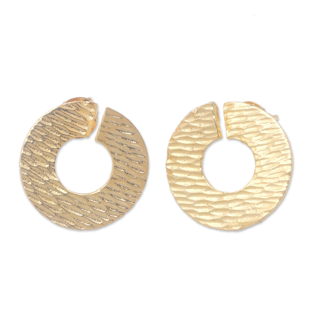 Round Hammered 18k Gold-Plated Brass Button Earrings - Golden Donut Dame